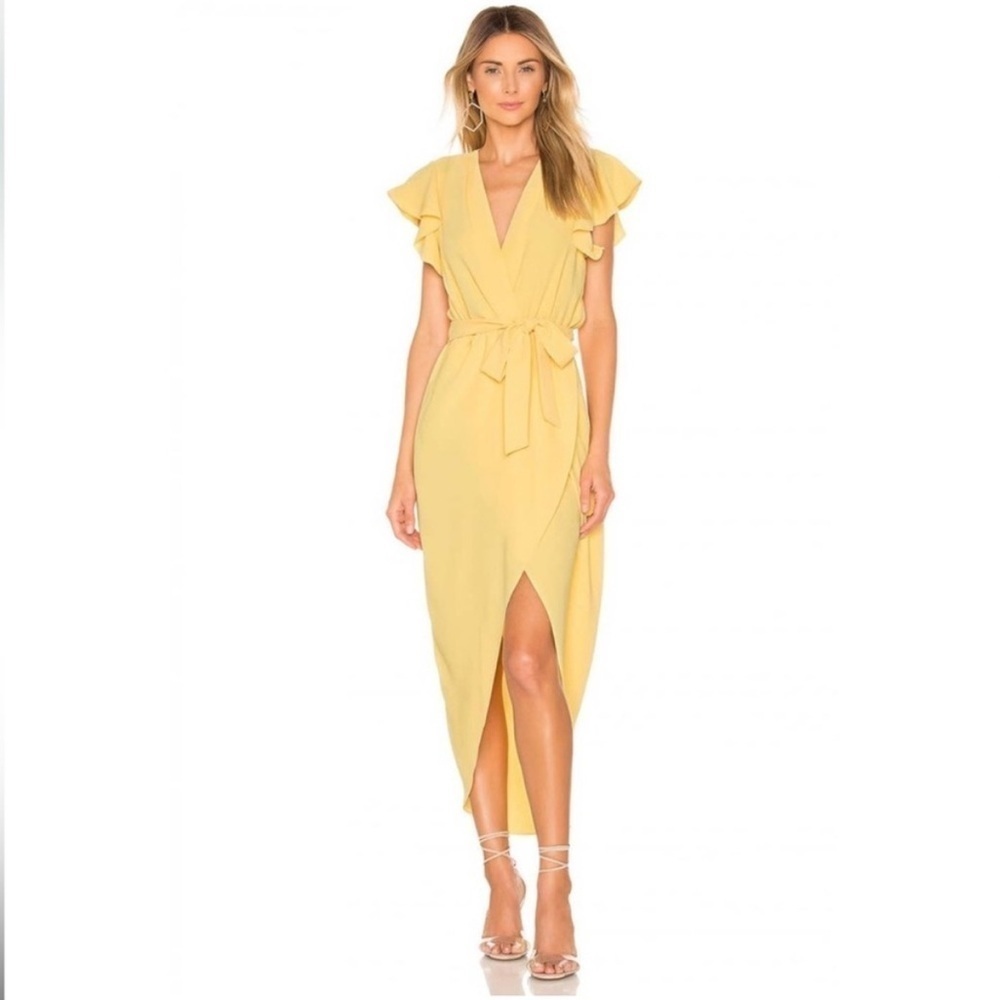 Amanda Uprichard Martinique Wrap Dress in Lanai Yellow Gold Maxi Dress Ruffle